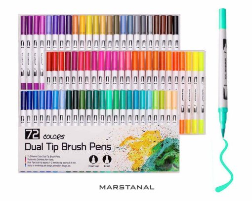 Dual Tip Colouring Pens, 72 Colours Art Watercolour Brush Pens Tip and Fine Tip for Adult Colouring Books, Sketching, Drawing, Painting