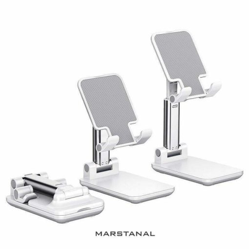 Fold Mobile Phone Stand for Desk, Angle Height Adjustable Desktop Phone Holder with Mobile Phone / iPad / Kindle / Tablet - White
