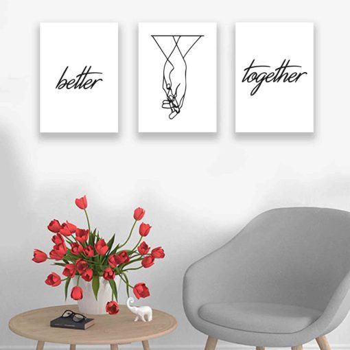 Set of 3 Wall Decor, Black and White Wall Art, Line Art, Line Drawing, Together Wall Decor, Better Together Wall Art, Better Together Sign, Wood Decor, Couple Wall Decor