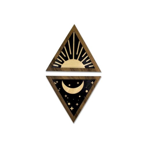 Set Of Triangles Wall Decor, Triangle Wall Hanging, Triangle Wall Art, Sun and Moon Wall Art, Astrological Wall Decor, Retro Wall Art, Boho Wall Art, Wood Wall Decor,