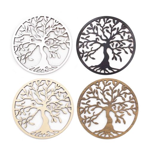 Set of Tree of Life Black, White, Beige and Wood 05 Color Wall Decor, Tree of Life Wall Art, Tree of Life Wall Hanging, Tree of Life Set Decor, Tree of Life, Tree of Life Wooden Wall Art, Home Decoration 15 cm,