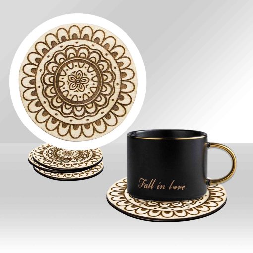 Set of 4 Coaster, Wooden Coaster, Coasters for Drinks, Boho Drink Coaster Set, Mandala Flower Coaster, Coasters for Coffee Tea, Housewarming Gift