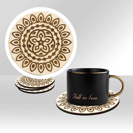 Set of 4 Coaster, Wooden Coaster, Coasters for Drinks, Boho Drink Coaster Set, Mandala Flower Coaster, Coasters for Coffee Tea, New Home Gift