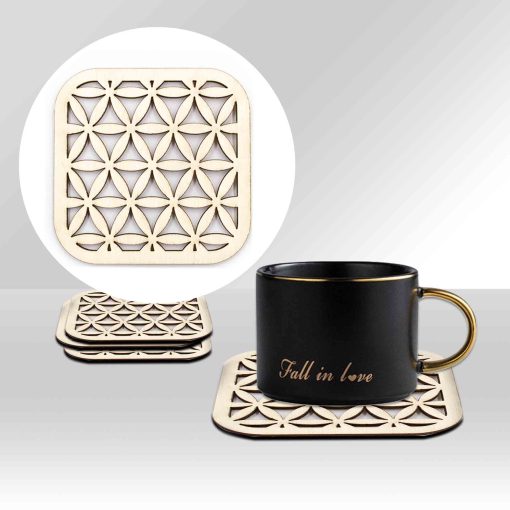 Set of 4 Coaster, Wooden Flower of life Coaster, Coasters for Drinks, Boho Drink Coaster Set, Flower of life, Coasters for Wine, Beer, Coffee, Tea, Housewarming Gift