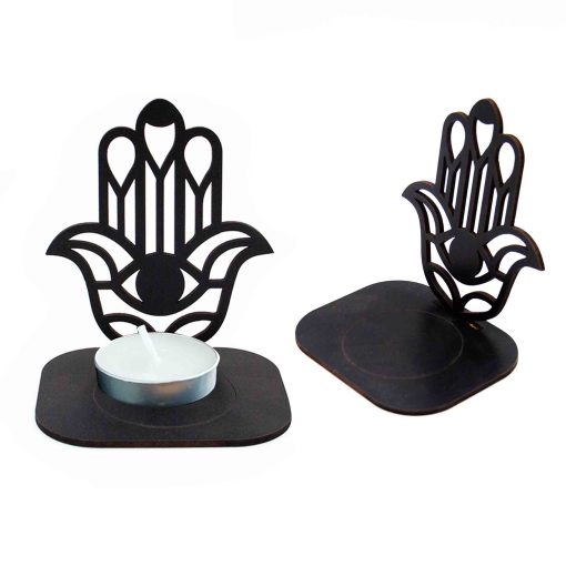 Hamsa Candle Holder, Wood Candle Holder, Tealight Holder, Wood Tealight Holder, Hamsa Tealight Holder, Hamsa Decor, Fatima Hand Decor, Hamsa Table Decor