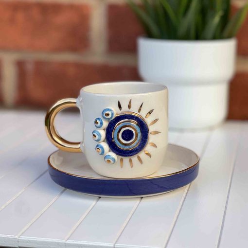 Evil Eye Ceramic Coffee Cup, Coffee Mug, Ceramic Mug, Handmade Coffee Cup, Special Design Cup, Turkish Coffee Cup, Ceramic Tea Cup, Tea Mug