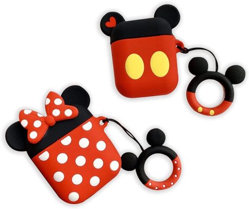 Airpods case for Apple Airpods 1/2 and Pro, Mickey Mouse & Minnie Mouse, Disney cute case with keychain